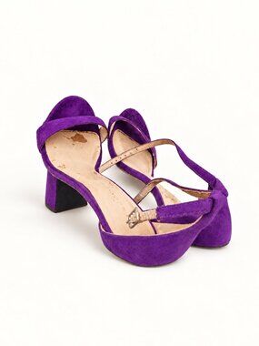 Wild Diva Purple Block Heel Sandals with Ankle Strap